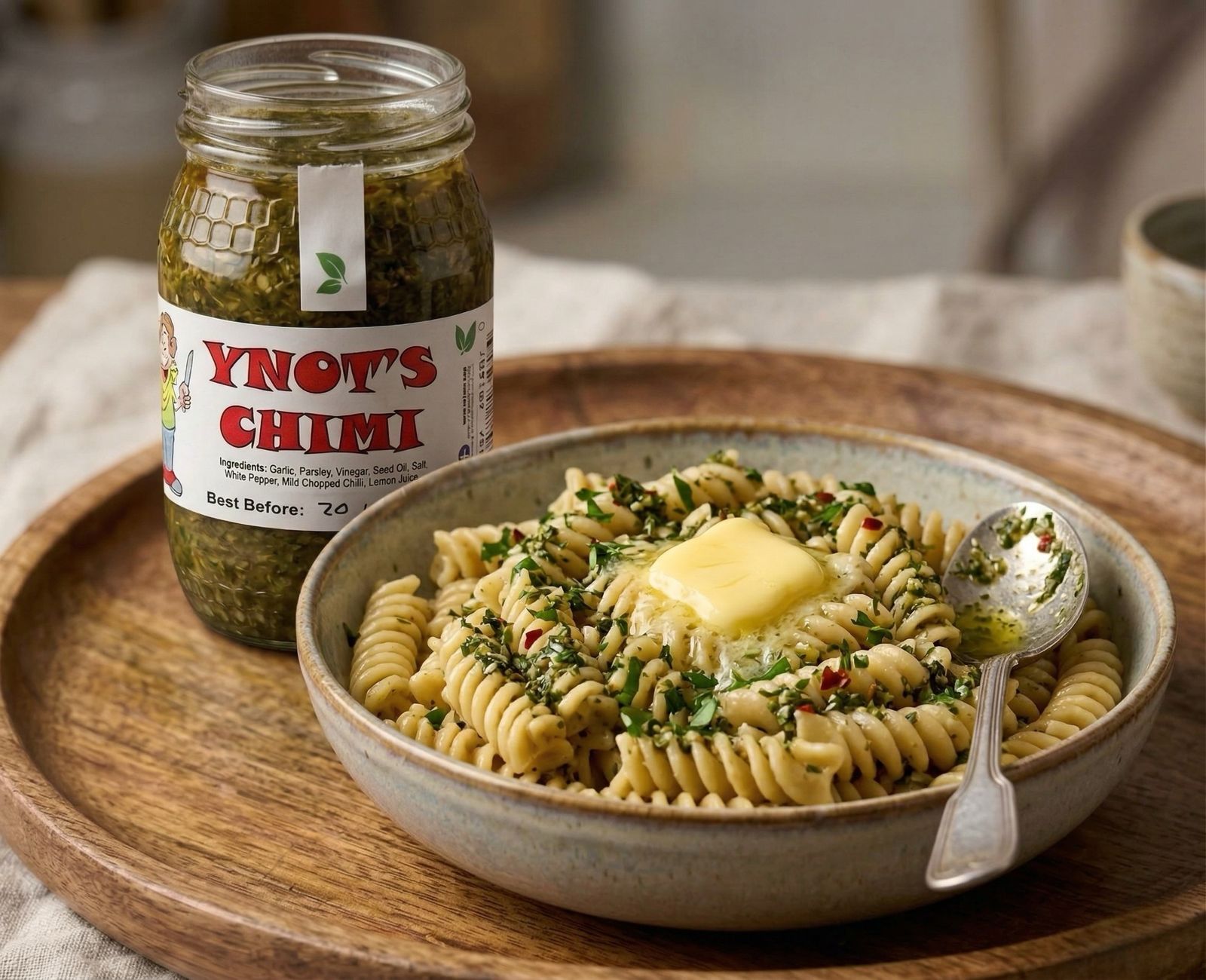 Ynot's Chimi on Pasta